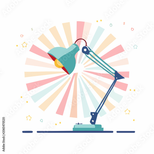 Desk Lamp with Colorful Sunburst Background