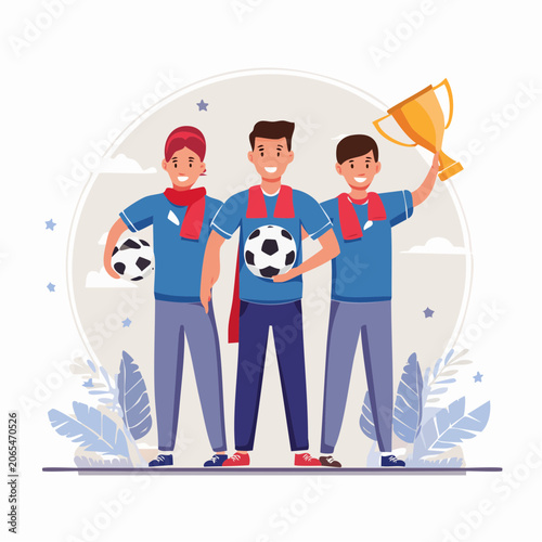 Football Fans Celebrating Victory with Trophy