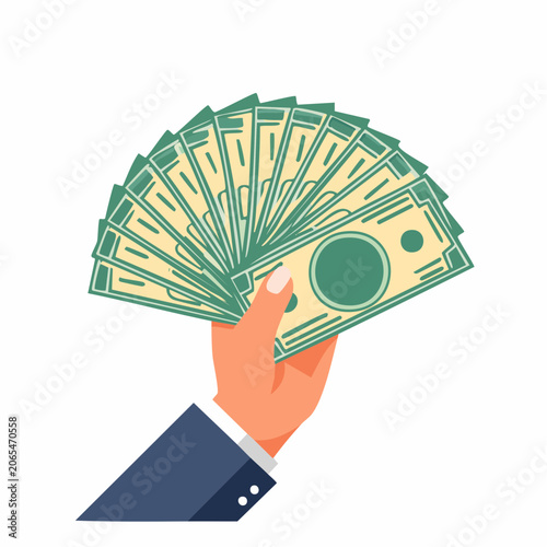 Hand Holding Fan of Dollar Bills
