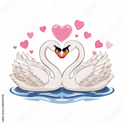 Two Swans Forming a Heart Shape with Pink Hearts