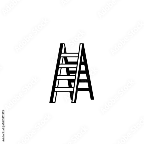 Black A-frame wooden step ladder.