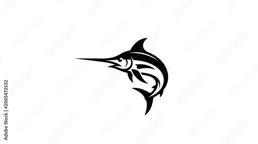 Fototapeta premium Black and white marlin fish swimming.