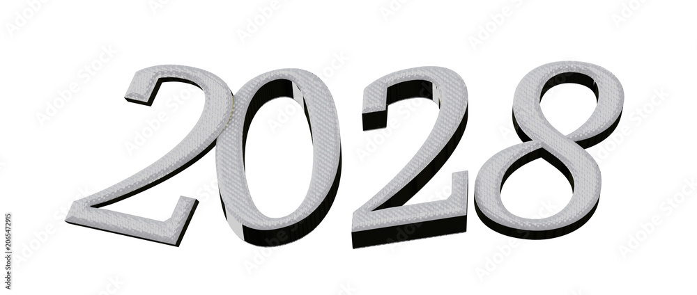 Fototapeta premium 2028 text design with textured look and shadow effect isolated on a white backdrop repres
