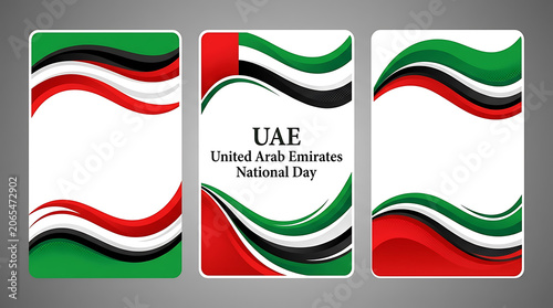 Uae national day celebration banner set with wavy flag design elements