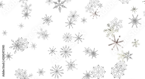 Schilderij op canvas Falling snowflakes on a white background, winter season, frost, coldness