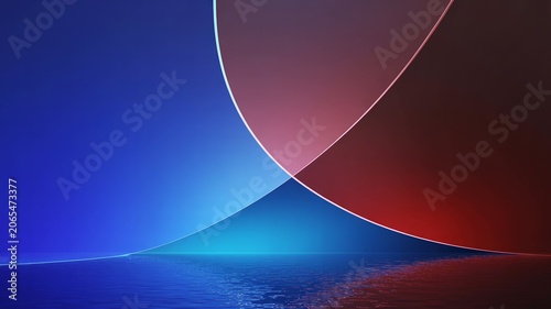 Minimalist abstract operating system style wallpaper with flowing blue and red curved overlapping lines reflecting on a dark textured surface
