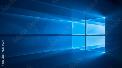 Abstract Blue Digital Light Rays Forming a Geometric Window Shape Against a Dark Gradient Background for Modern Desktop Interface Wallpaper Design Concepts