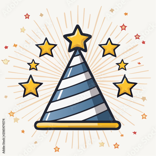 Party Hat with Stars and Confetti
