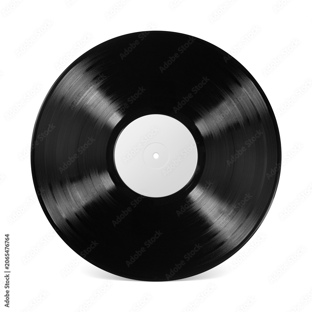 Obraz premium Vinyl record presenting a blank label for custom content, isolated. Transparent PNG image.