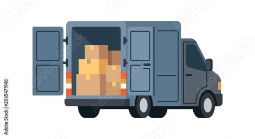 Delivery Truck Loaded With Cardboard Boxes Ready for Transport.