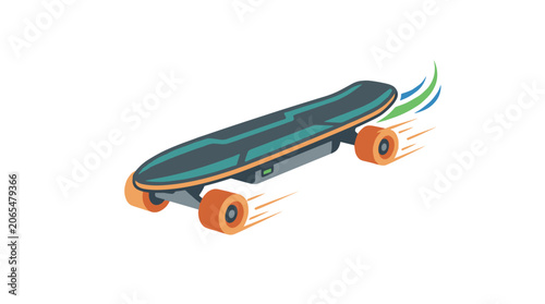 Electric skateboard with motion blur effect and colorful streaks.