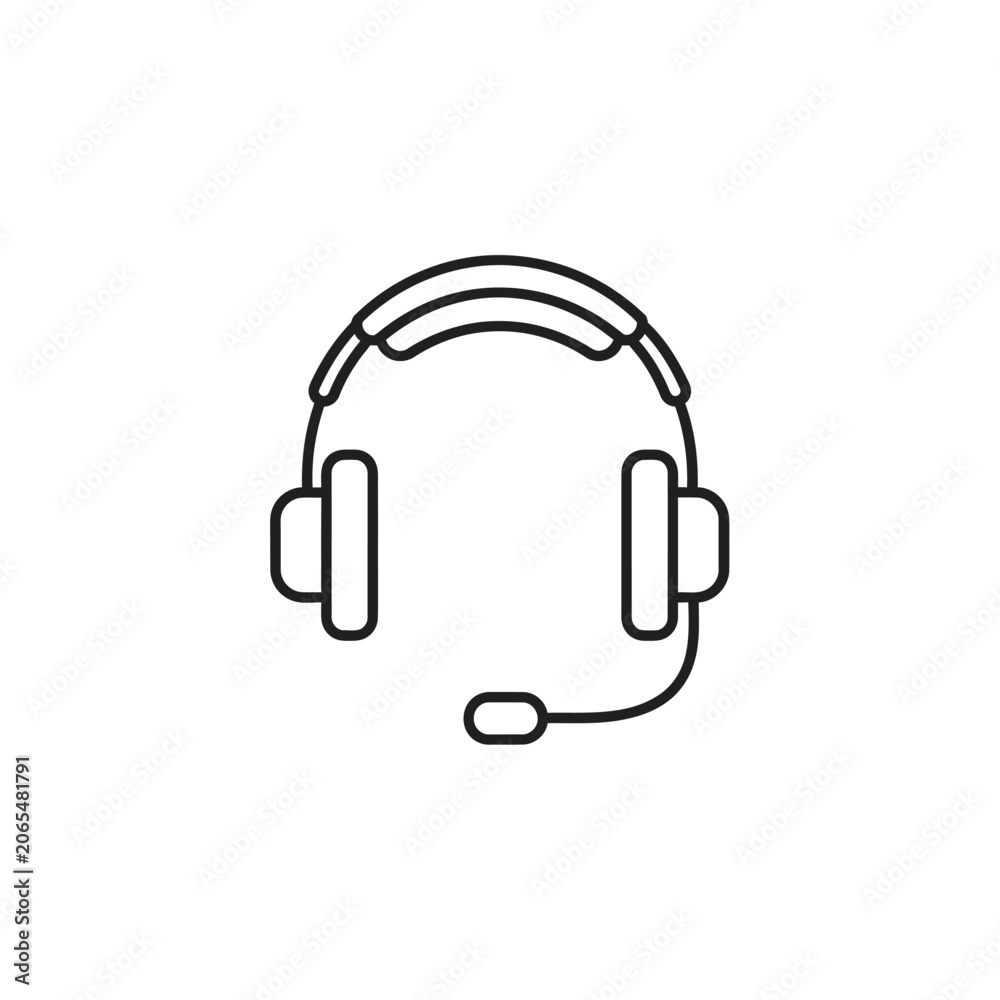Fototapeta premium Minimalist black headset icon with microphone for communication