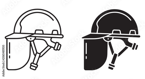 Cuadro en lienzo Black and white construction helmets with straps Vector, illustration