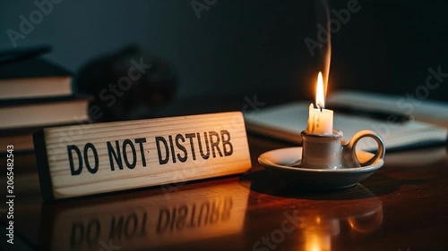 Do Not Disturb Sign, Candlelight, Books, Peaceful Atmosphere, Study, Work, Relaxation