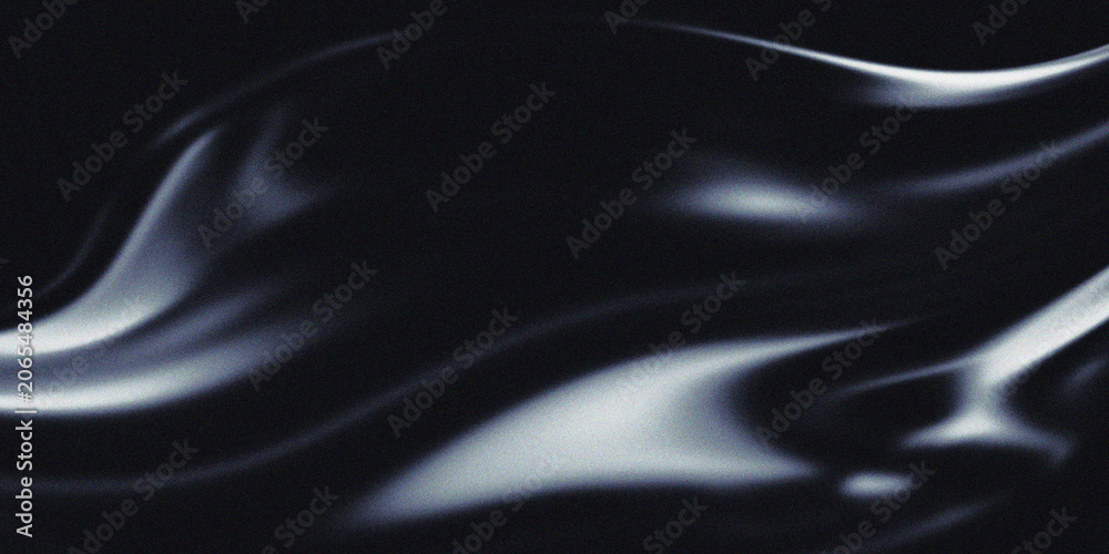 Fototapeta premium Elegant Black Silk Waves with Light Reflections Abstract Background with grain filter