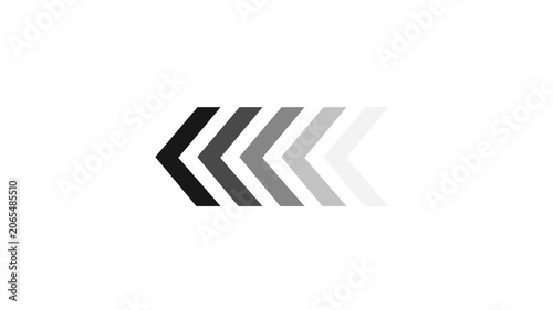 A series of chevron arrows, transitioning from black to white through shades of gray, point to the left on a clean white background, suggesting a directional movement or progression