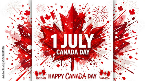 Celebrating Canada Day with fireworks and maple leaf on a festive evening in Toronto downtown