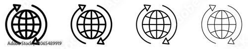Obraz na plátně Set of rotating globe icons, symbols for global synchronization, international update, internet traffic, and world communications