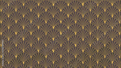 Canvastavla Art deco fan pattern with repeating gold lines on a taupe background