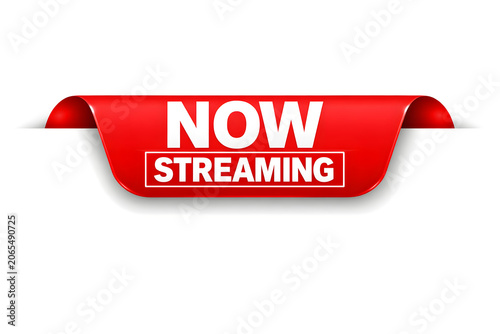 Red Streaming Banner with White Text on White Background