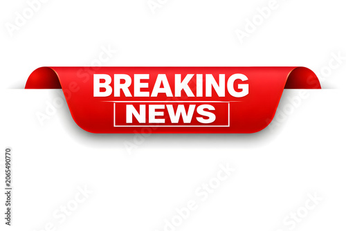 Breaking News Banner Displayed on Digital Screen with Urgent Red Alert Background