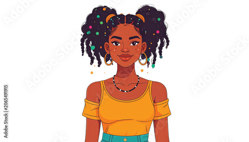 Young woman with curly dark hair.