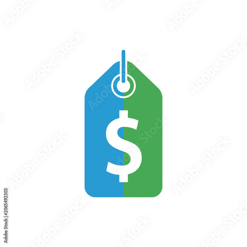 Blue and green price tag icon with white dollar sign