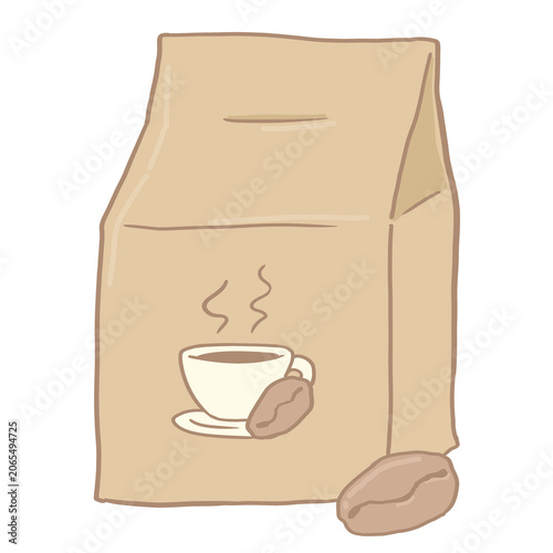 coffee packaging with coffee beans on transparent background, Hand drawn png clipart