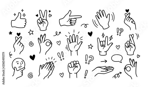 Photography Hand gesture doodle vector collection with decorative symbols