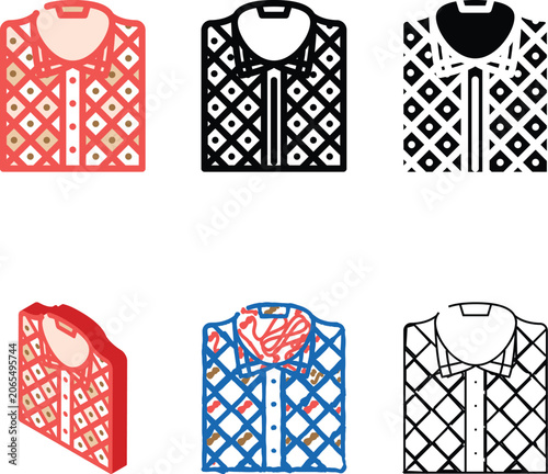 Bild auf Leinwand plaid shirt streetwear cloth fashion color variations icon vector