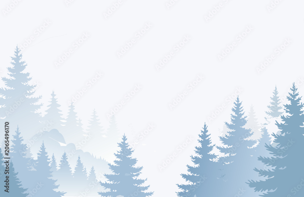 Obraz premium Silhouette evergreen forest against pale blue sky with bird flying during daytime landscape