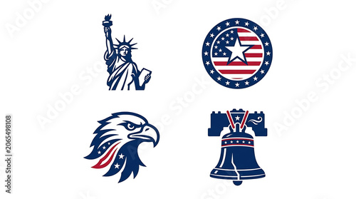 Heritage symbols featuring the statue of liberty and liberty bell
