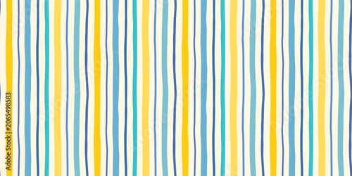 Εκτύπωση καμβά Hand painted vertical summer stripes vector seamless pattern, Yellow and blue or