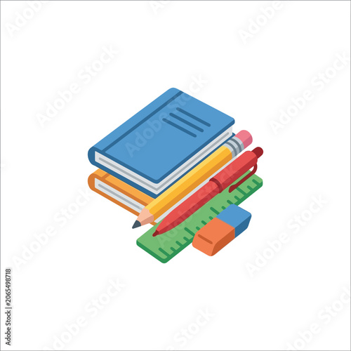 Stack of books with school supplies.
