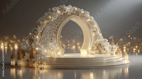 Main Subject Ornate Arch Stage with Floral Decoration