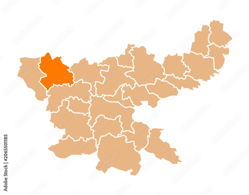 Fototapeta premium Palamu district highlighted in orange on Jharkhand map