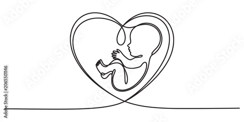 Foto Continuous line drawing of a baby inside a heart shape
