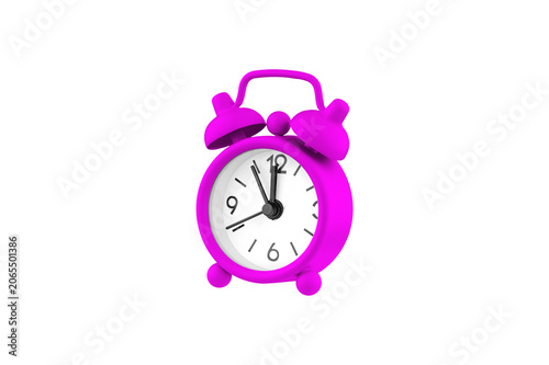 Classic mechanical alarm clock in vibrant Pink. Symbol of punctuality, time management, and deadlines. Professional studio shot of a morning wake-up tool isolated on white.