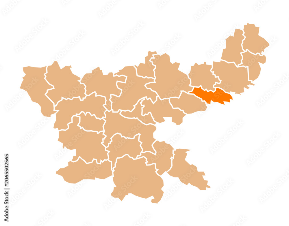 Fototapeta premium Jamtara district highlighted in orange on Jharkhand map