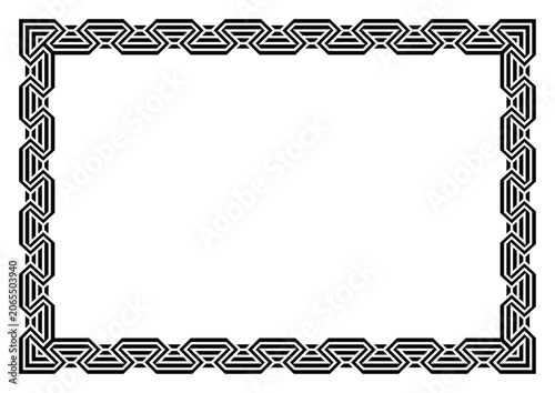 Geometric S-Braid Angular Interlace Rectangle Border, Multi-Line Knot Frame Vector