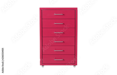 Foto Red vertical filing cabinet with six drawers isolated on transparent background