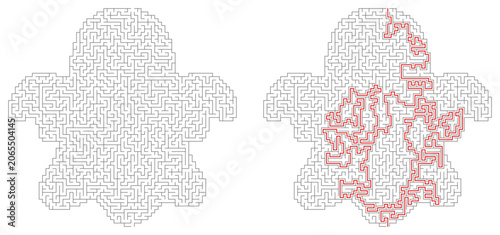 Playful ghost-shaped halloween maze with its solution highlighted