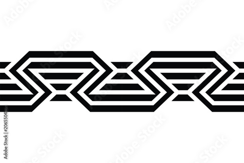 Geometric S-Braid Angular Interlace Horizontal Border Strip, Multi-Line Knot Divider Vector