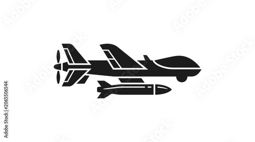 Military Drone Icon with Missile - Surveillance and Attack Aircraft Symbol