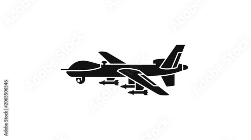 Military Drone Icon with Missiles, Surveillance Aircraft Silhouette