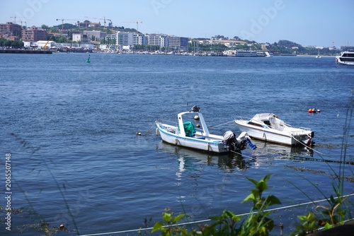 boat on the douro river in porto portugal