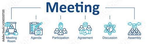 Meeting banner web line color style icon vector illustration concept with icon of meeting, agenda, participation, agreement, discussion, assembly