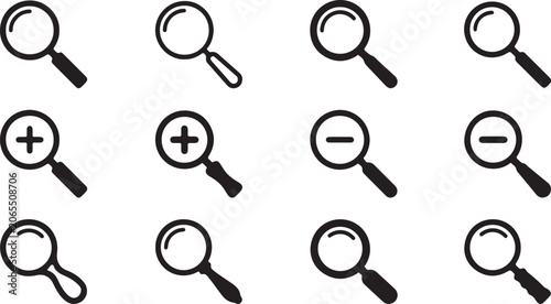 Photos Black magnifying glass icons with plus and minus signs
