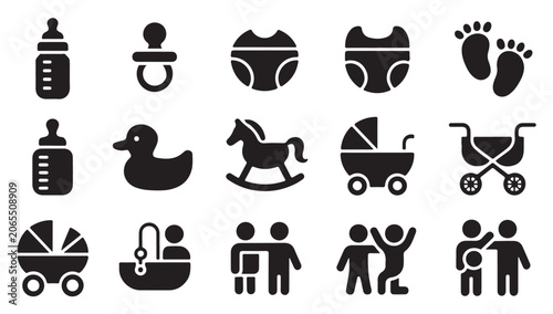 Quadro su tela Baby icon set featuring essential equipment and symbols for infant care and nursery needs