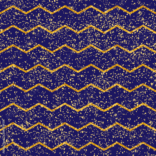 Seamless Luxury Navy Blue Background with Gold Glitter Chevron Zigzag Pattern for Elegant Festive Design, Scrapbooking, and Branding
